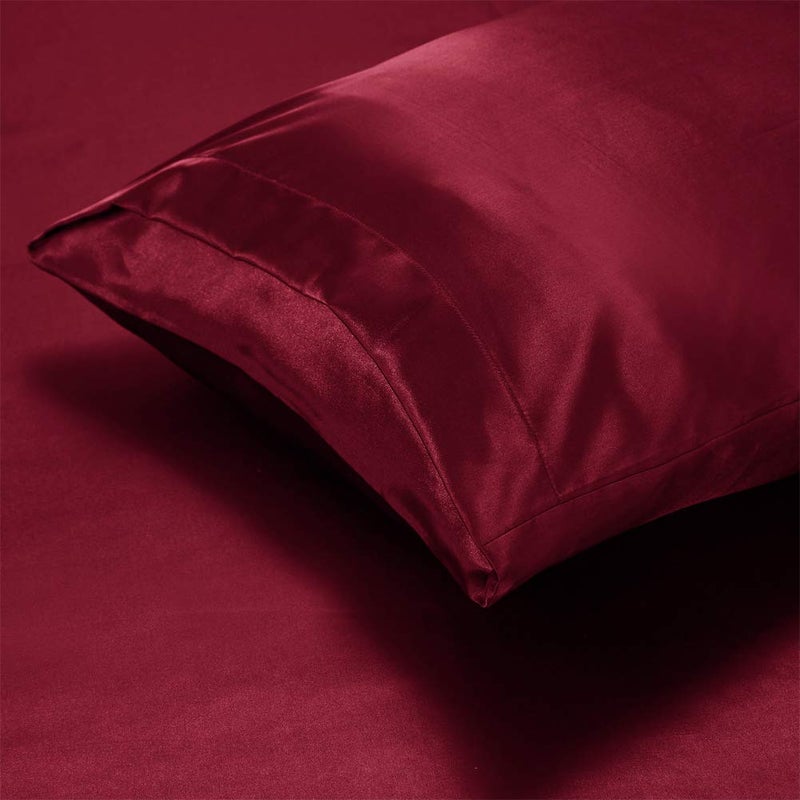 AiMay 3 Piece Satin Duvet Cover Set Bedding Sets Queen Burgundy 1800 Series Luxury Rich Silk Silky Super Soft Solid Color Reversible Honeymoon Wrinkle Free (Queen, Burgundy) - Image 3